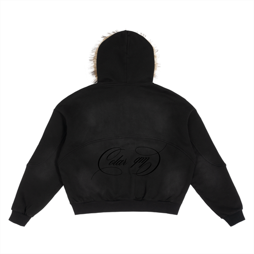 Sun Fade Boxy Detachable Fur Hoodie