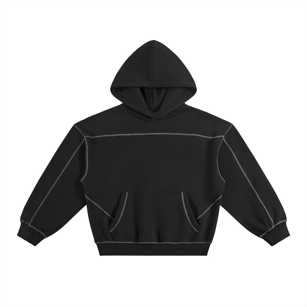 Contrast-Stitched Boxy Fleece Hoodie